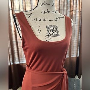 Express Body Contour Wrap Front Tie Waist Midi Dress With Built-In Shapewear